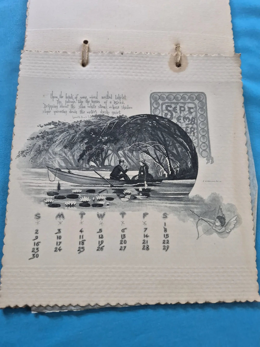Antique 1888 Calendar 12 Pages Black & White E.A. Wright Philadelphia Engraver